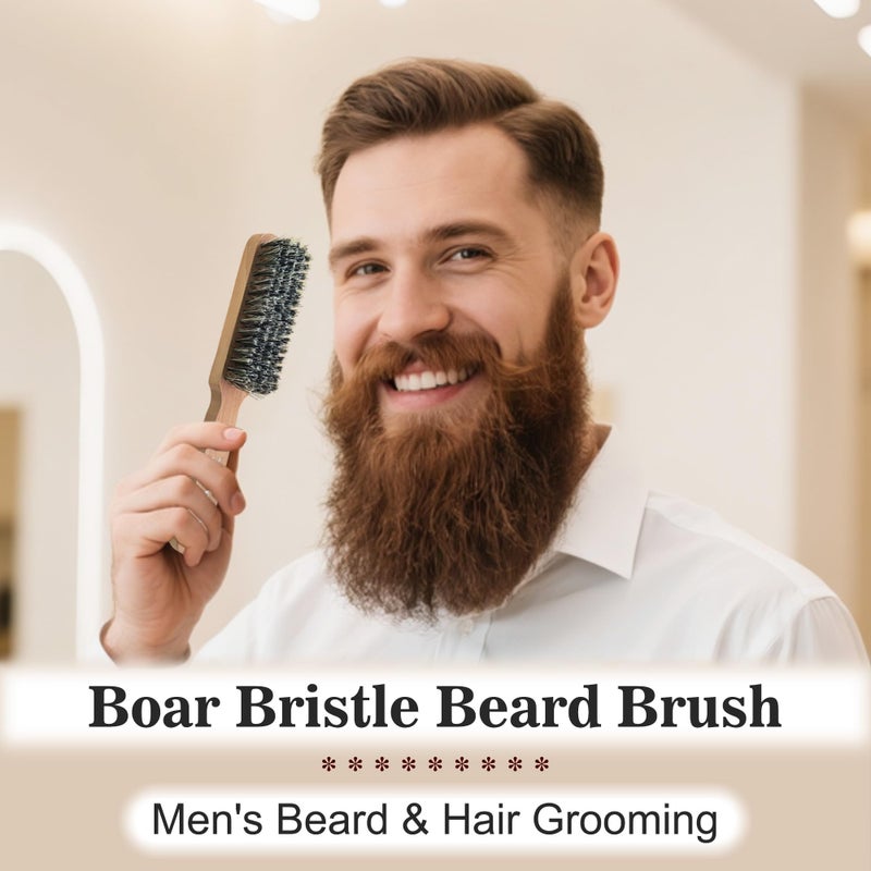 SUNBIRD Men's Beard Brush with Boar Bristles, Soft Beard Brush for Styling & Daily Grooming, Slick Back Hair Brush for Smooth & Shiny Hair, 3 Models to Choose From - Image 2